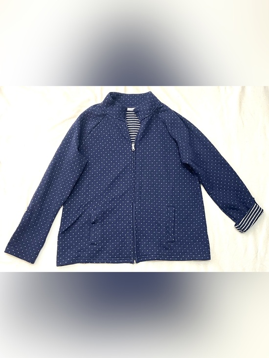 Jackets & Blazers - Croft & Barrow Navy Blue Quilted Dot Pattern Zip-Up Adjustable Sleeve Jacket